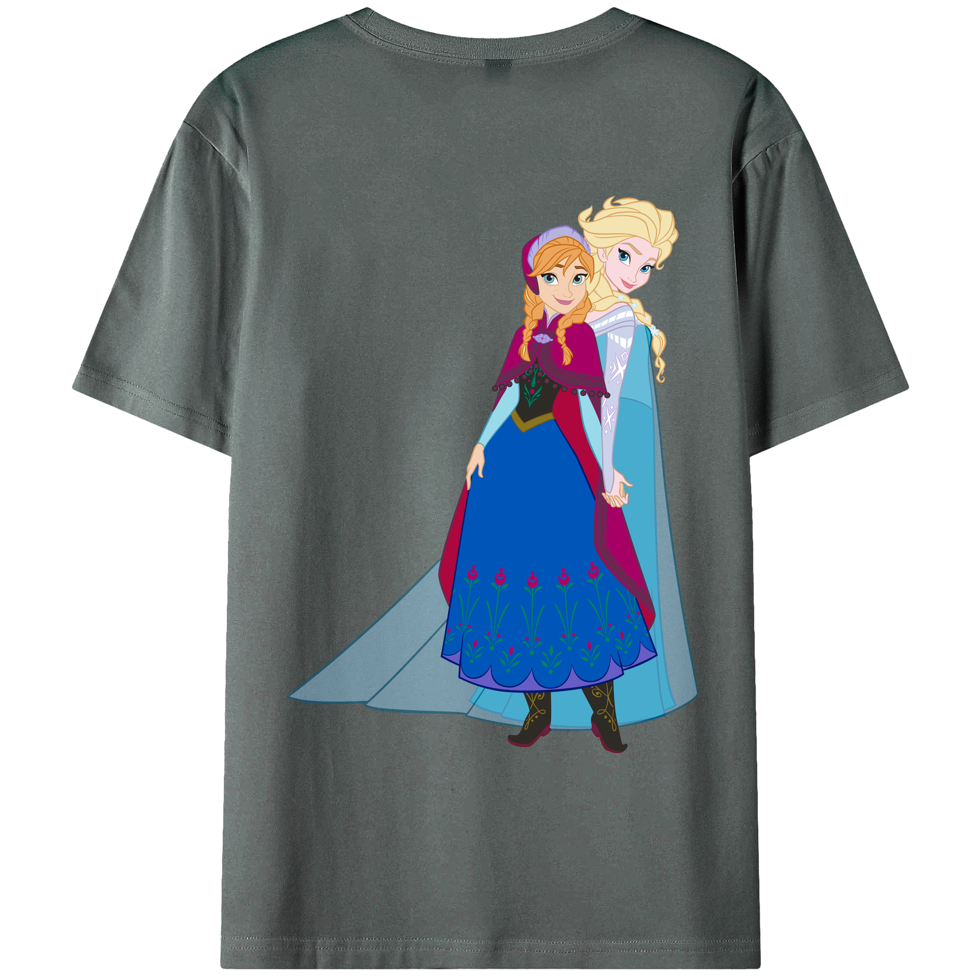 （画像用） アナと雪の女王 アンナ エルサ Frozen Anna Elsa 綿100％ メンズ半袖Tシャツ（バックプリント） 通気性